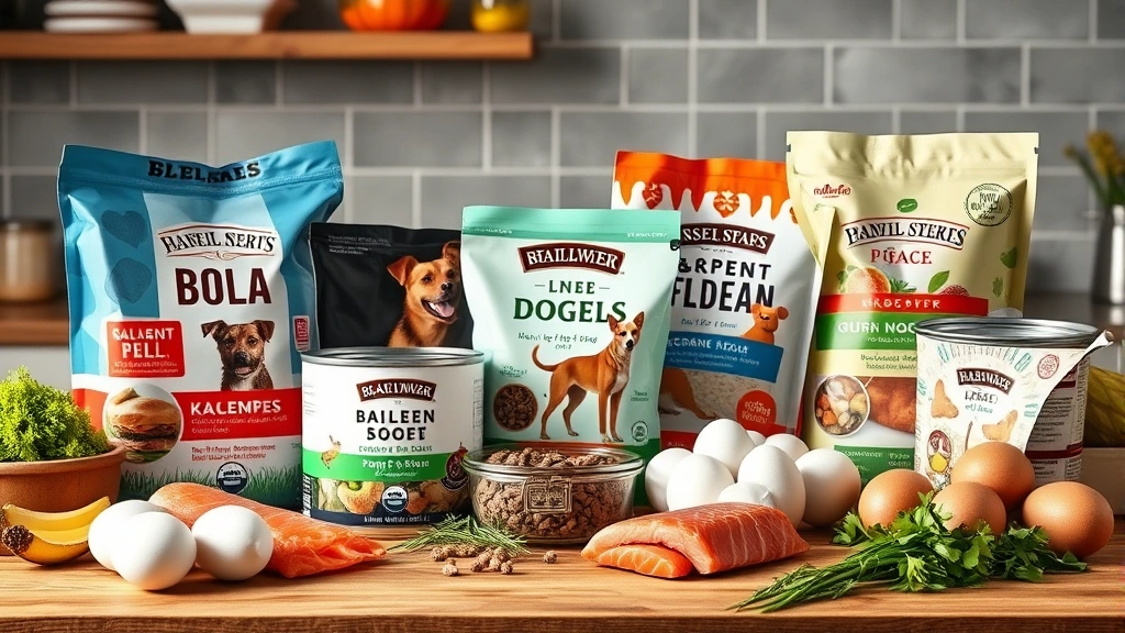 my dog won't eat -
Photorealistic image of various high-quality dog food brands and fresh ingredie
