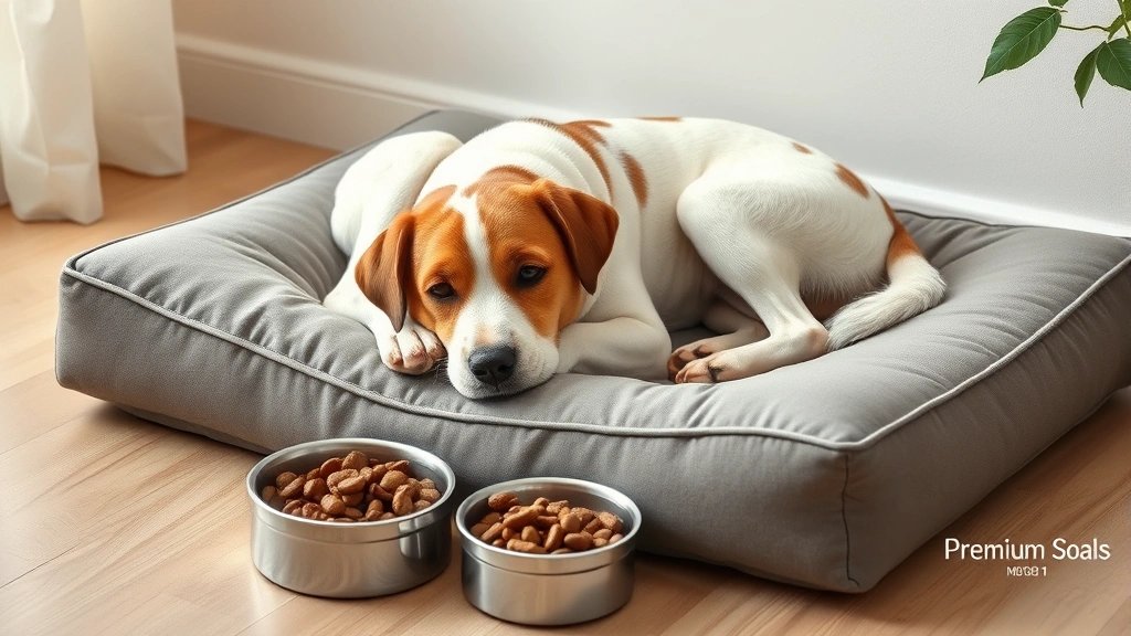 national dog day deals -
A cozy dog resting on a memory foam bed next to bowls of premium dog food and f