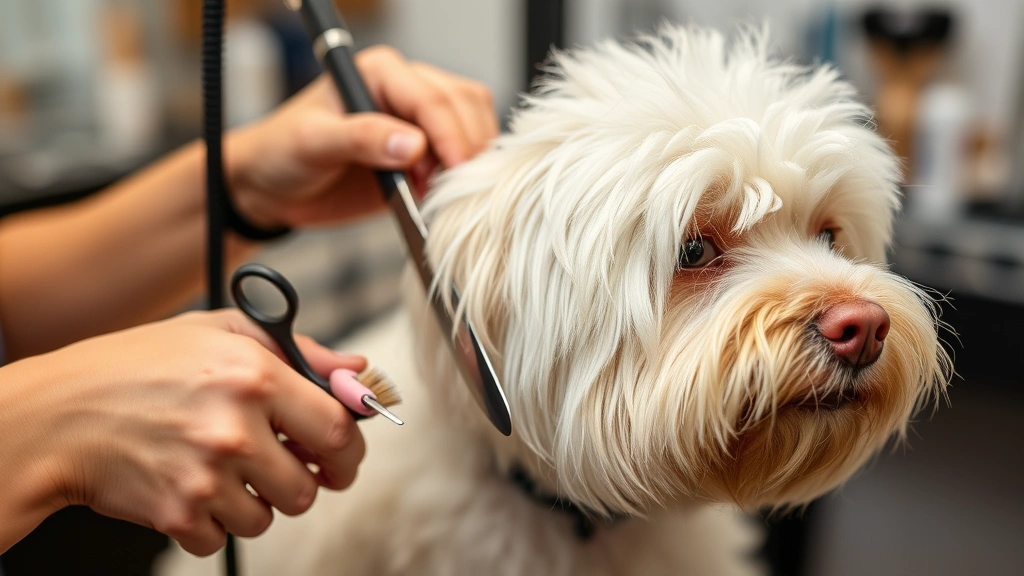 non shedding dog breeds -
being groomed with scissors and brushes
