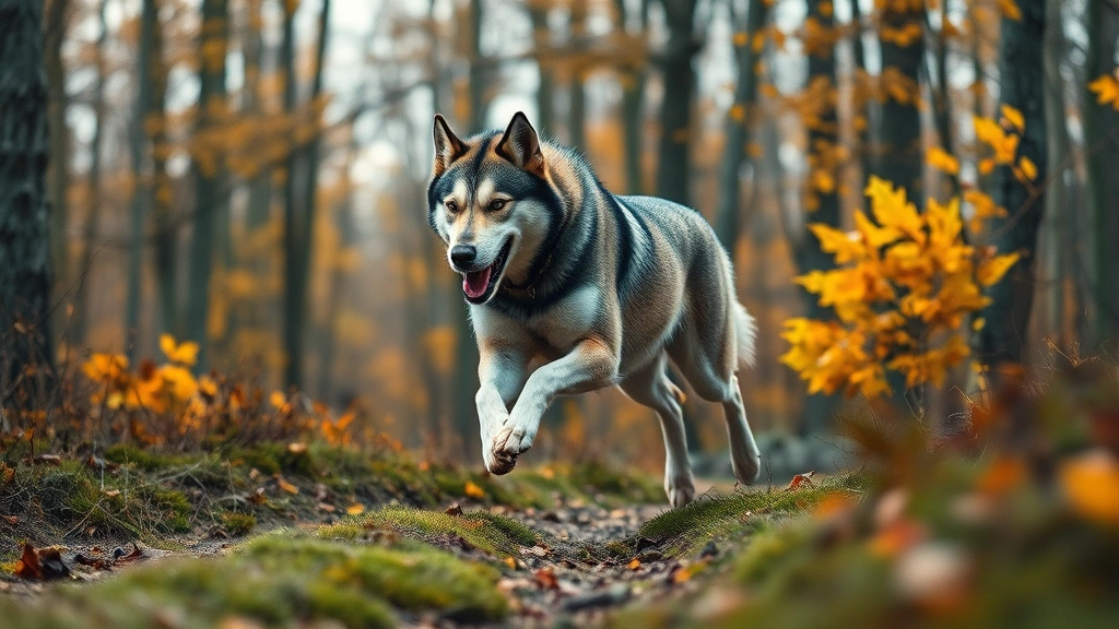 northern inuit dog -
Photorealistic image of a northern inuit dog running through a forest during au