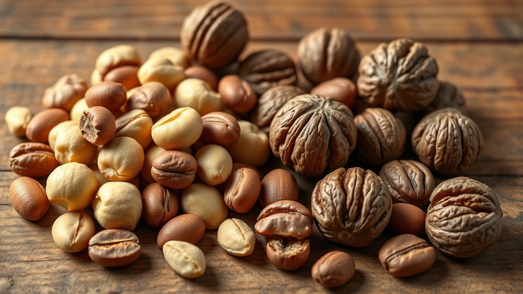 nuts toxic to dogs -
Photorealistic close-up of macadamia nuts and black walnuts separated on a wood