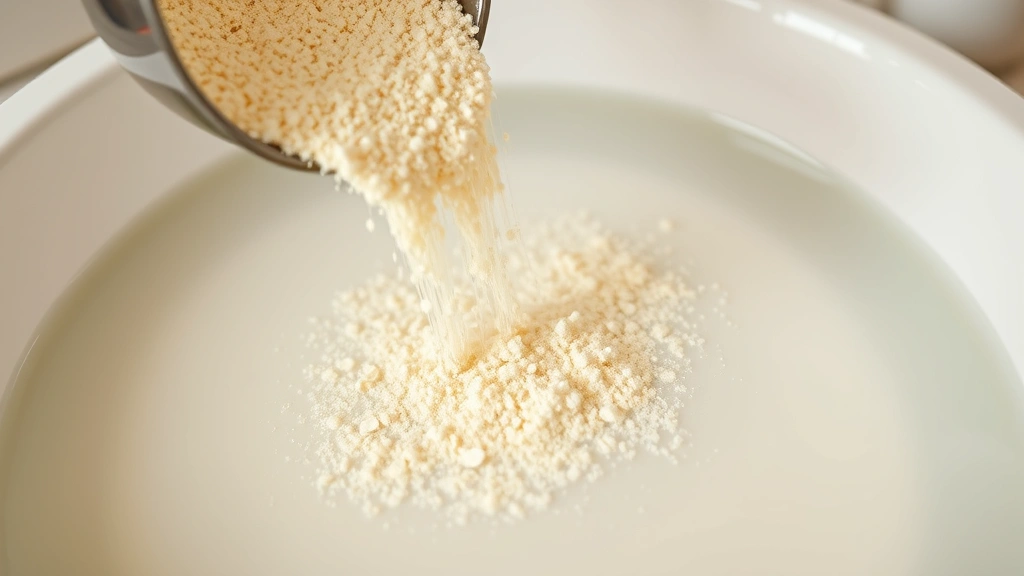 oatmeal bath for dogs -
Close-up of finely ground colloidal oatmeal powder being poured into warm bathw