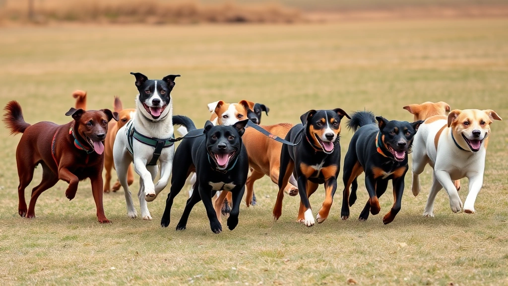 off leash dog parks near me -
Group of diverse dogs of different sizes and breeds running and playing togethe