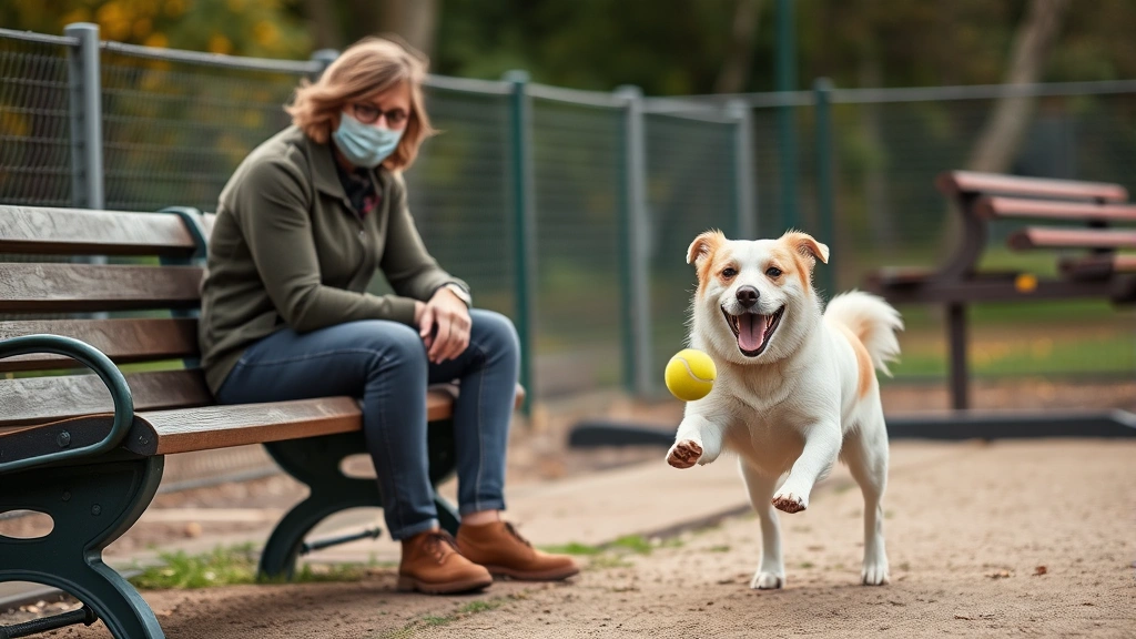 off leash dog parks near me -
Dog owner sitting on a bench at a dog park watching their happy dog fetch a ten