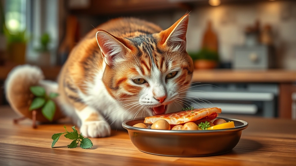 omega 9 for cats -
Photorealistic image of a cat eating from a food bowl with fish and healthy ing