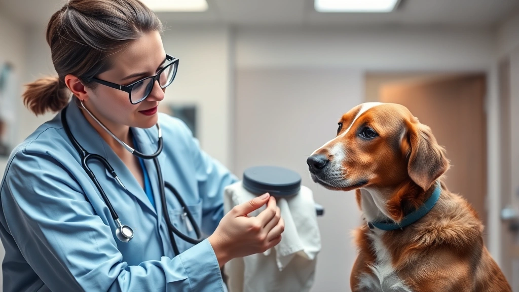 onion toxicity in pets -
Photorealistic photo of a veterinarian examining a dog with a stethoscope in a 