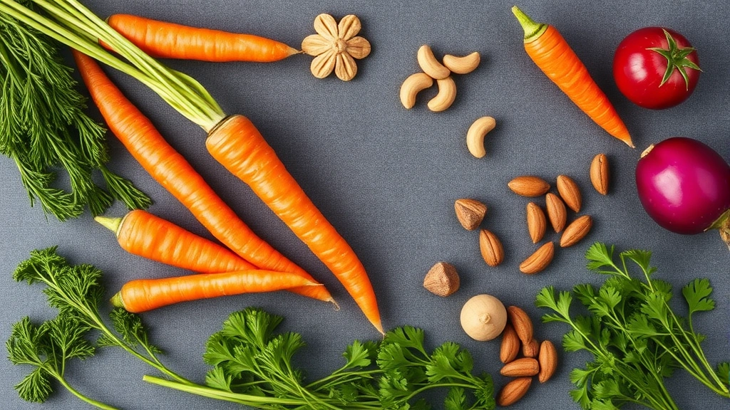 onions and dogs -
An overhead view of various safe dog food options including carrots
