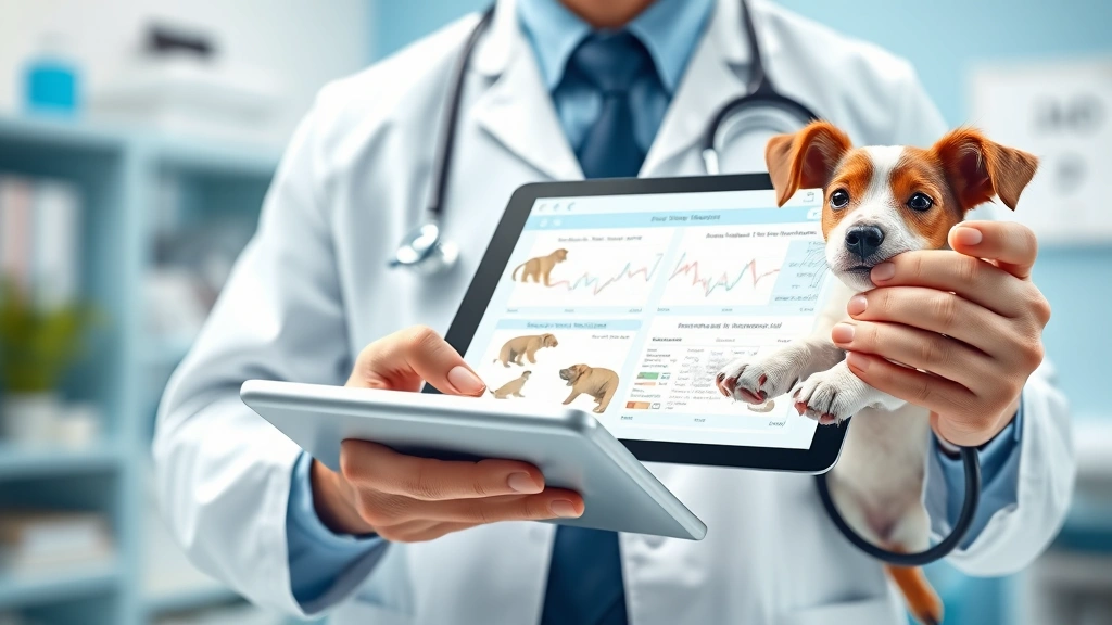 online pet diagnostics -
Photorealistic image of a veterinary professional reviewing pet medical records