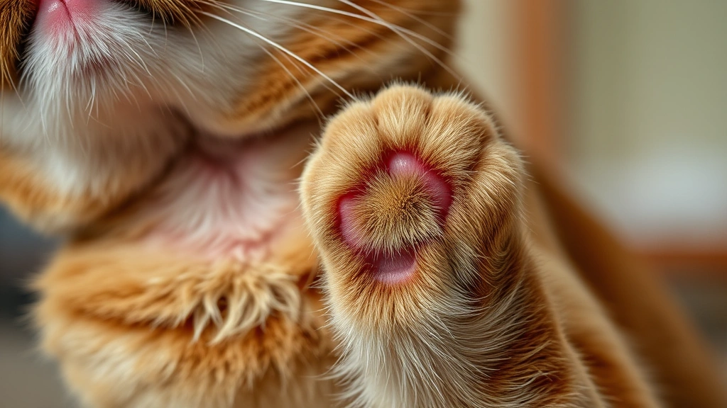 online vet advice for food reactions -
Close-up of a cat’s paw scratching its neck showing mild skin irritation 