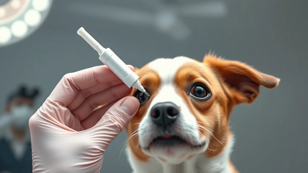 ophthalmic drops for dogs -
Photorealistic veterinarian gently applying eye drops to a small brown and whit