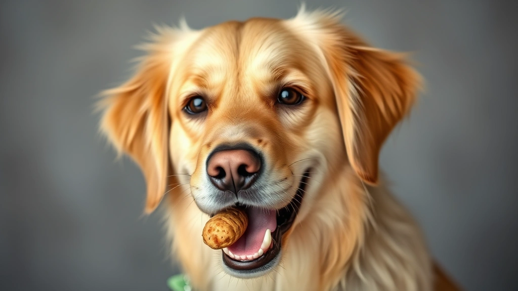 organic pet treats -
Photorealistic image of a happy golden retriever with bright eyes and healthy c