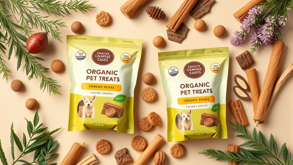 organic pet treats -
Photorealistic flat lay composition of organic pet treat packaging