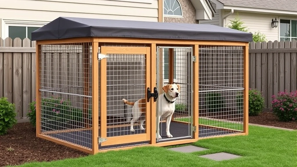outdoor dog kennels -
Photorealistic premium dog kennel with weatherproof cover and secure double-lat