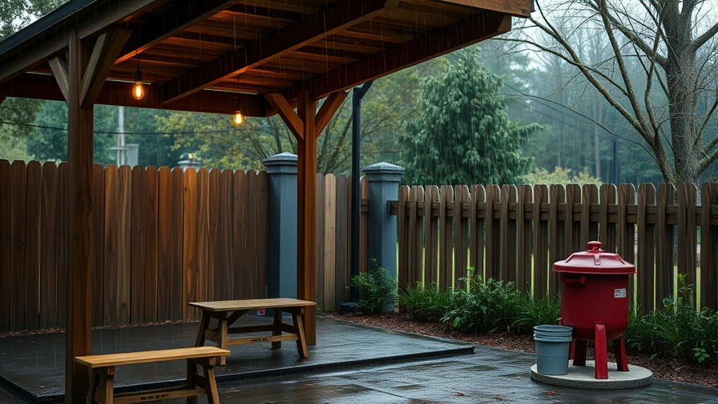 outdoor feeding schedules -
Photorealistic image of a covered outdoor pet feeding station during light rain