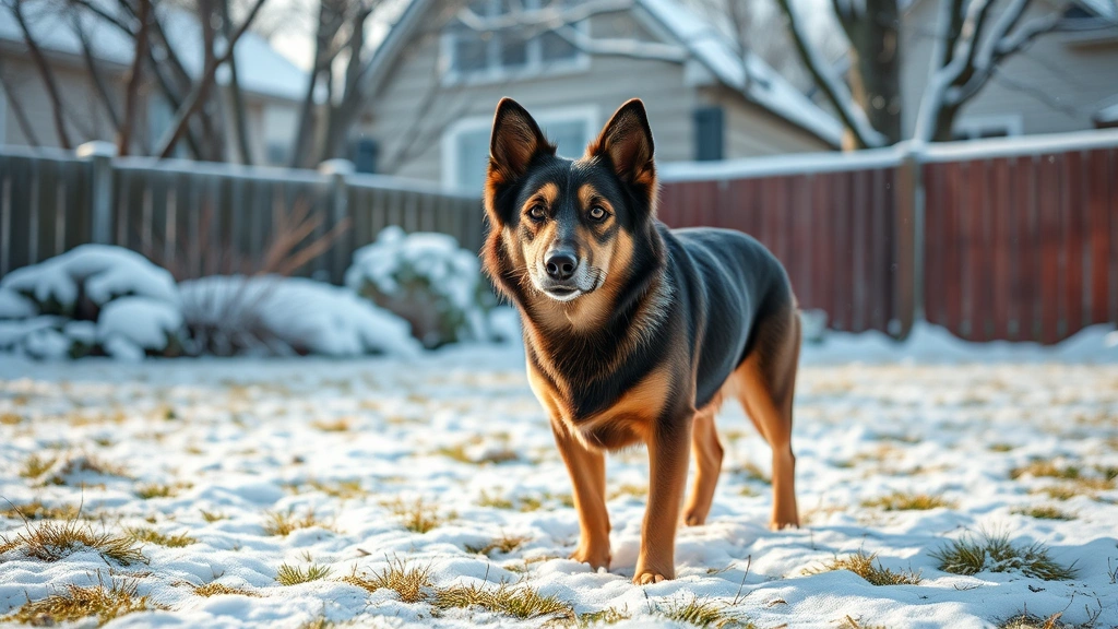 outdoor feeding schedules -
Photorealistic dog in a yard during winter with snow on the ground