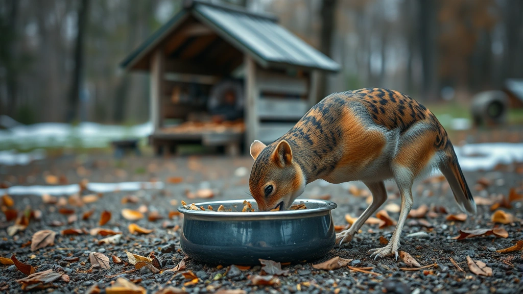 outdoor feeding schedules -
eating from a heated feeding bowl with a cozy outdoor shelter visible nearby