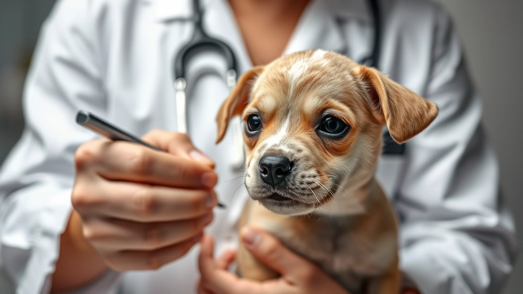 parasites in dogs -
Photorealistic image of a veterinarian in white coat examining a small puppy
