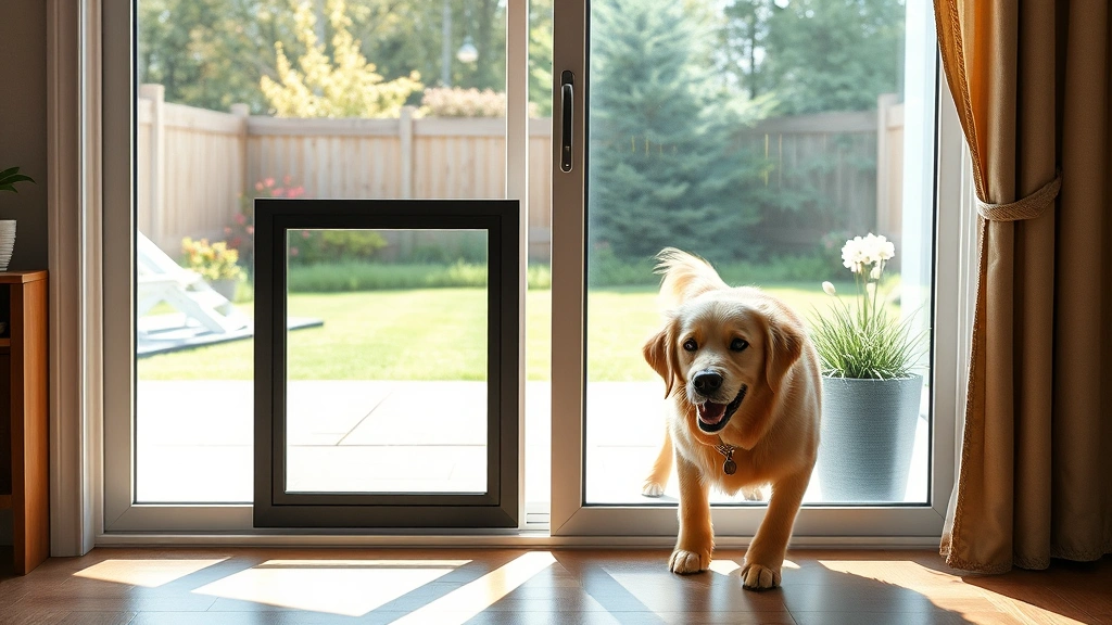 patio door with dog door dog photo 0