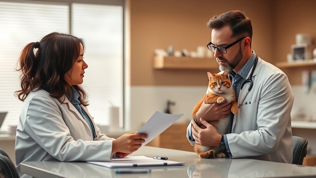 pet cancer support supplements -
Photorealistic image of a veterinarian in a white coat consulting with a pet ow