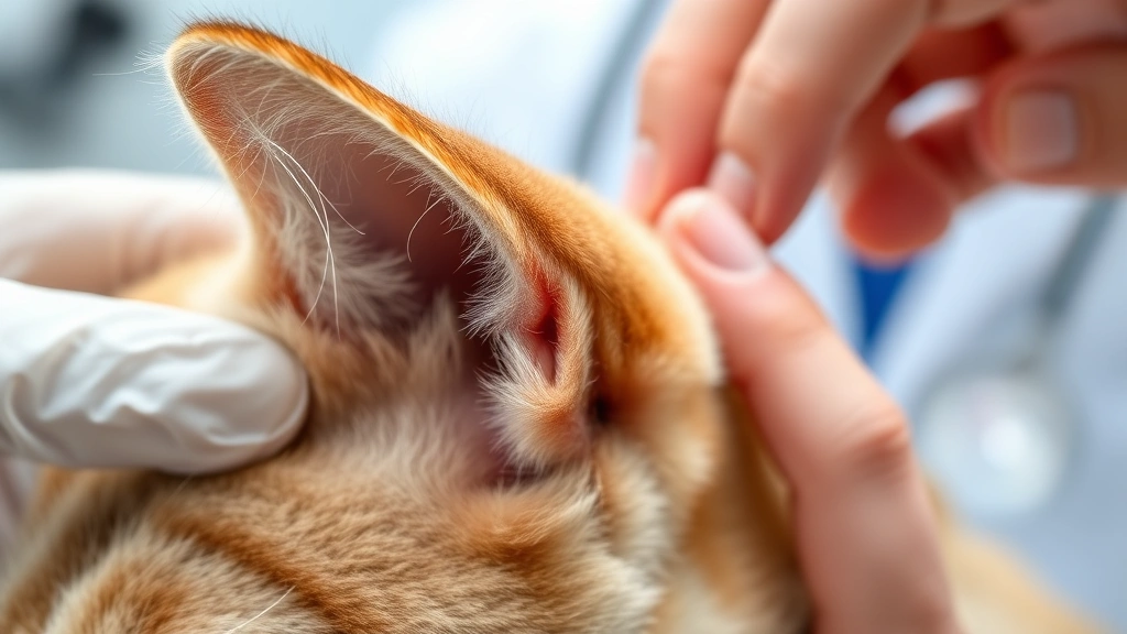 pet dermatology telehealth -
Close-up detail of a cat’s ear showing mild inflammation and redness, vet