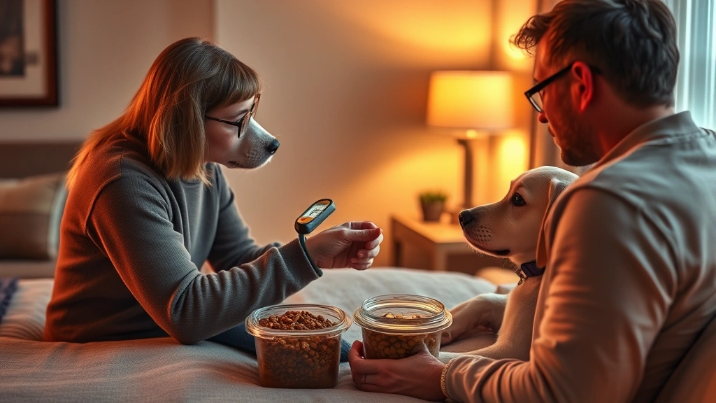 pet food safety during travel -
Photorealistic image of a pet owner checking a thermometer near sealed pet food