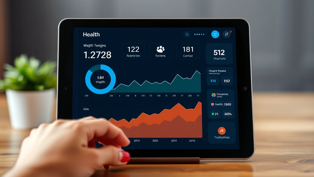 pet health monitoring -
Photorealistic style: A digital pet health tracking dashboard on a tablet scree