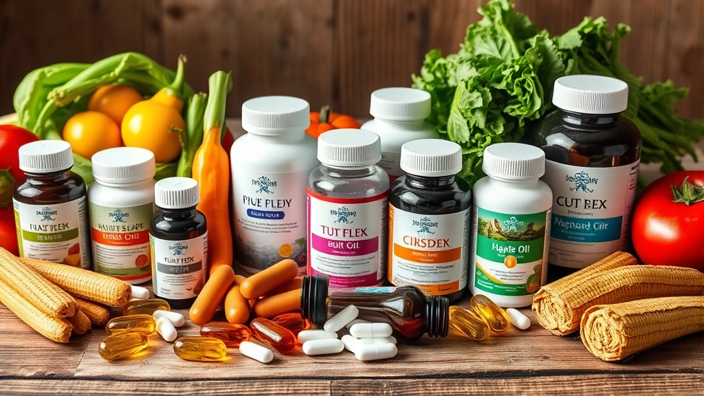 pet multivitamins -
Photorealistic image of various pet supplement bottles and tablets arranged on 