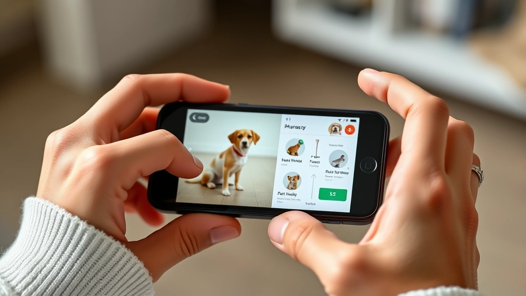 pet prescription refills online -
Photorealistic image of a person’s hands holding a smartphone displaying