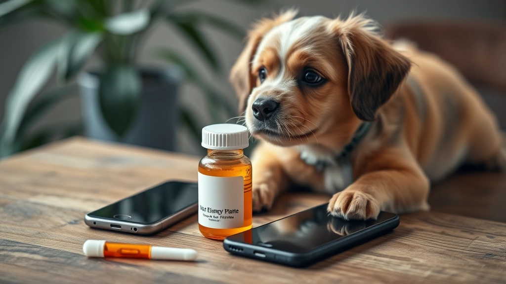 pet prescription refills online -
with a pet prescription bottle on a wooden table beside the phone