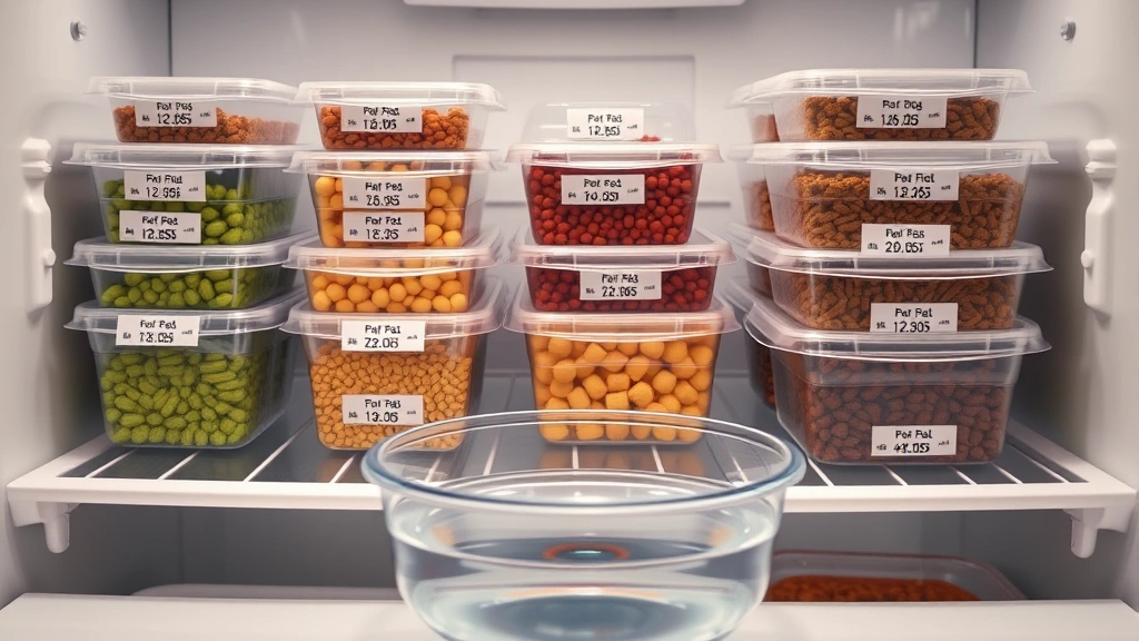 pet sitter feeding guide -
Photorealistic image of organized pre-portioned pet meal containers labeled wit