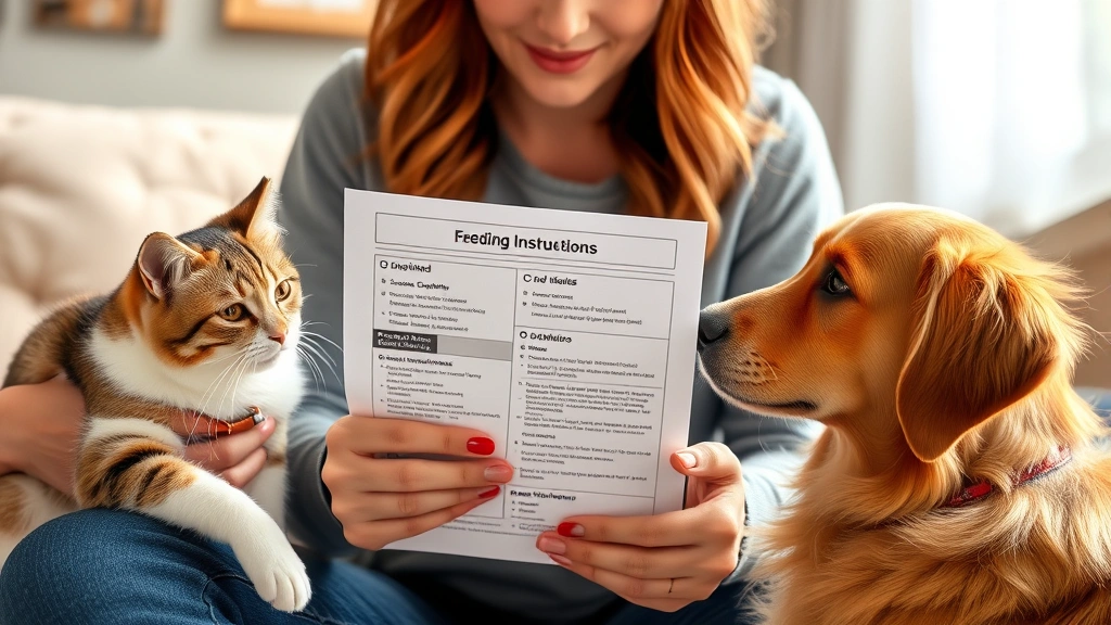 pet sitter feeding guide -
Photorealistic image of a pet sitter holding a detailed feeding instruction she