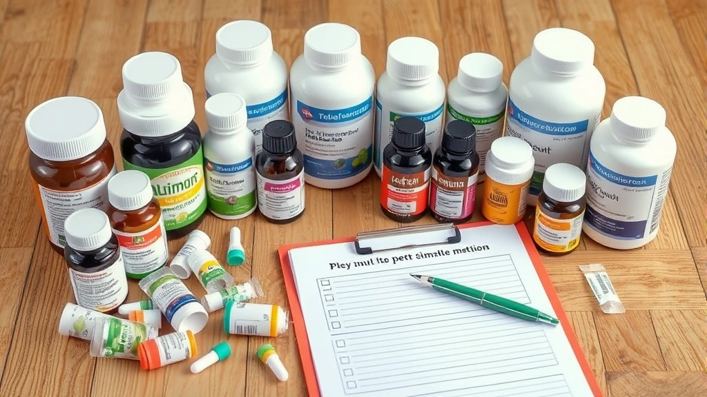 pet supplement interaction checker -
Photorealistic image of various pet supplement bottles and prescription medicat