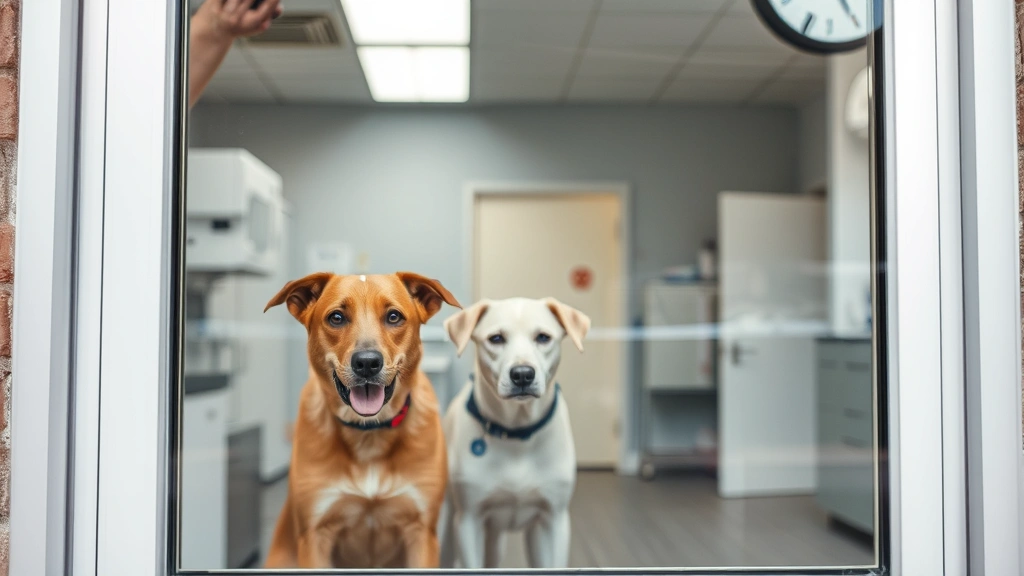 pet symptom checker online -
veterinary clinic background visible through window
