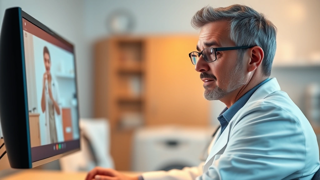 pet telehealth -
Photorealistic image of a veterinarian in white coat speaking during a video ca