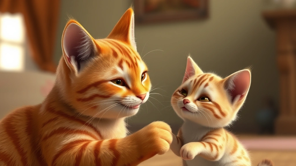 petey dog man -
Photorealistic scene of an orange tabby cat character interacting warmly with a