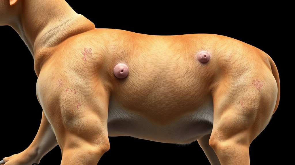 pictures of dog tumors and cysts -
Photorealistic comparison image showing dog’s torso with different types