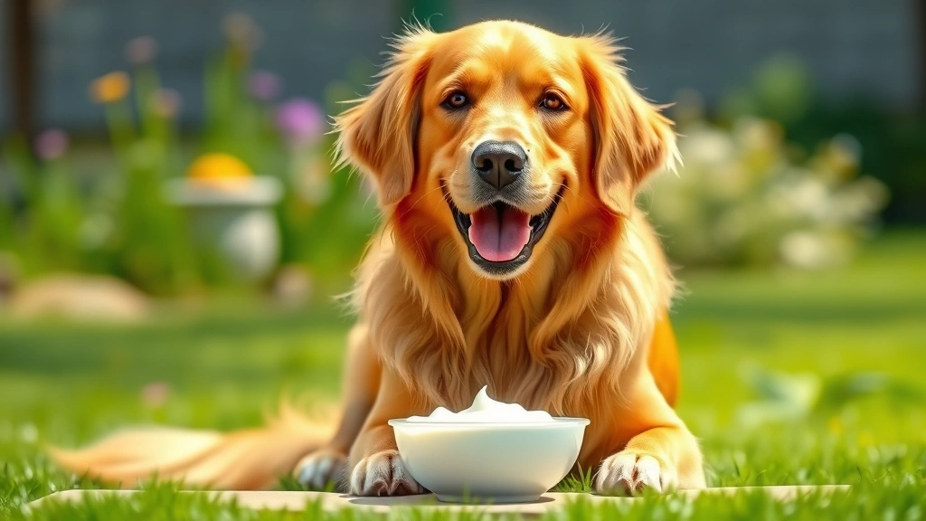 plain unsweetened greek yogurt for dogs -
Photorealistic happy golden retriever dog sitting and looking at camera with a