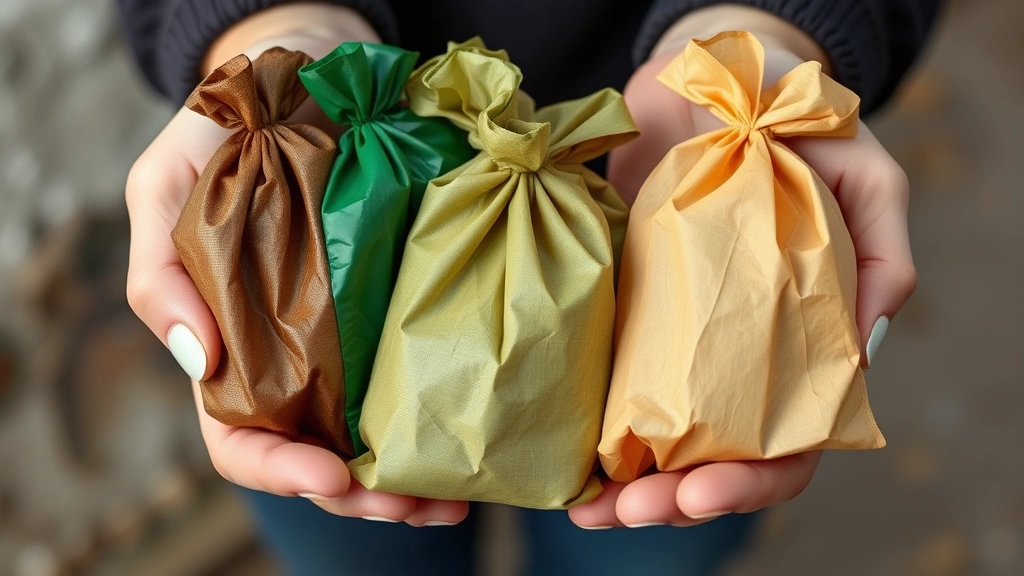 planet-conscious pet care -
Photorealistic image of hands holding multiple types of biodegradable pet waste