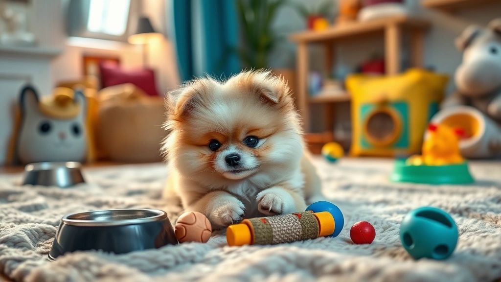 pomeranian dog breed price -
Photorealistic photo of a Pomeranian puppy playing with toys on a soft blanket