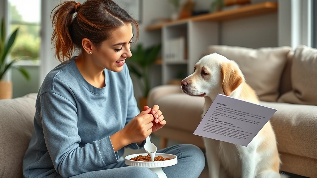 pre-vacation feeding adjustment -
Photorealistic image of a pet caregiver or sitter feeding a calm dog or cat at