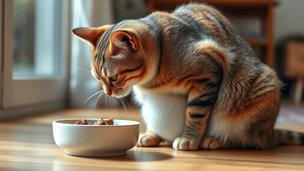 pregnant pet feeding frequency -
Photorealistic image of a pregnant cat eating from a ceramic bowl, showing her 