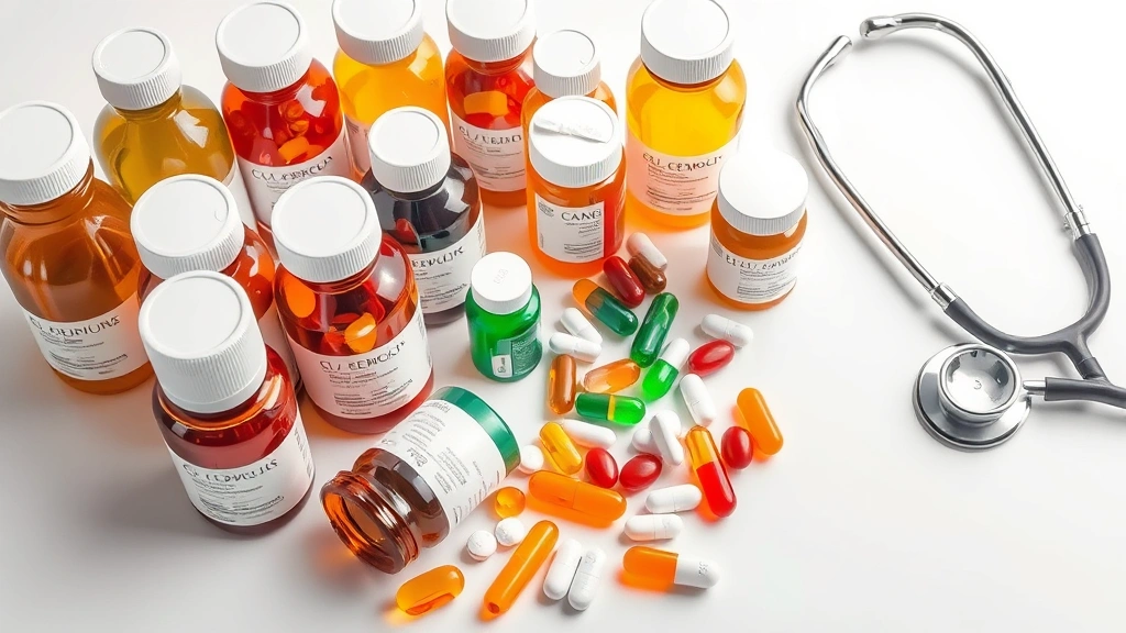 prescription pet supplements -
Photorealistic image of various prescription supplement bottles and capsules ar