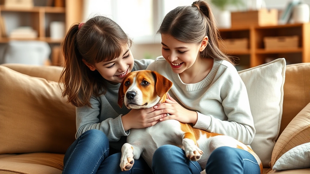 princess shelter dog sleepover adoption -
A woman and young girl sitting on a couch petting a brown and white shelter dog