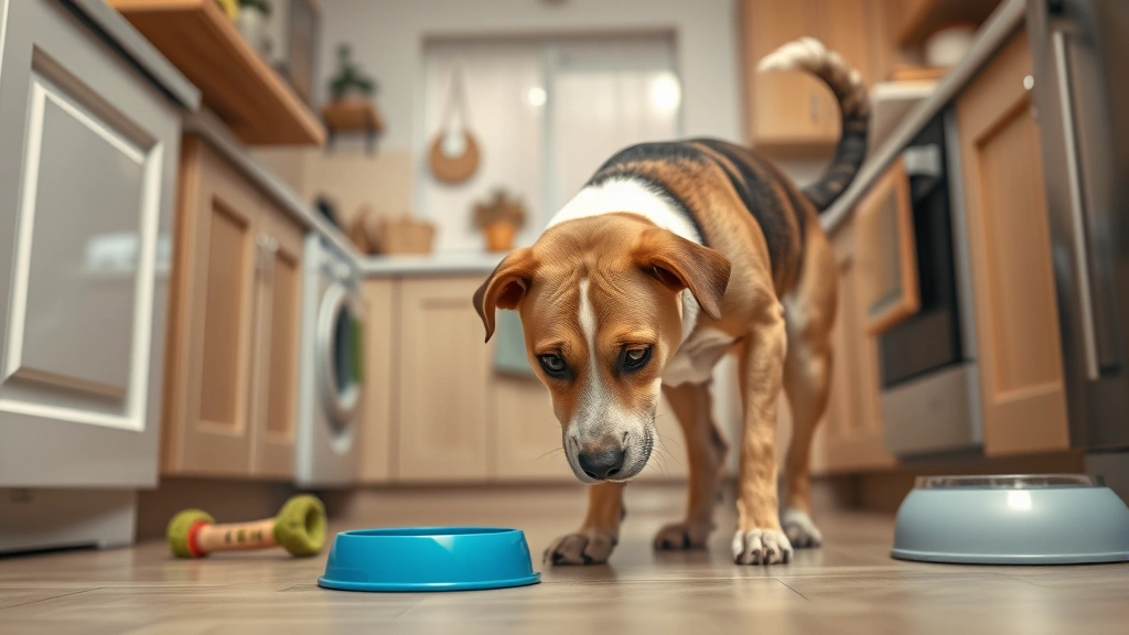 princess shelter dog sleepover adoption -
A nervous shelter dog exploring a new home kitchen, sniffing around carefully,
