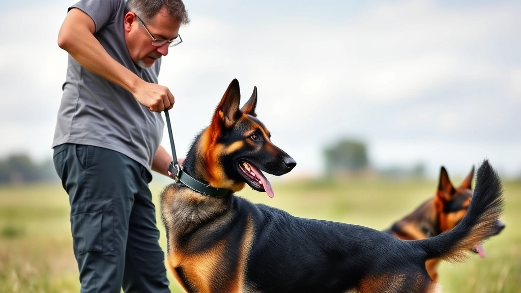 prong collar for dogs -
Photorealistic image of a professional dog trainer demonstrating proper leash t