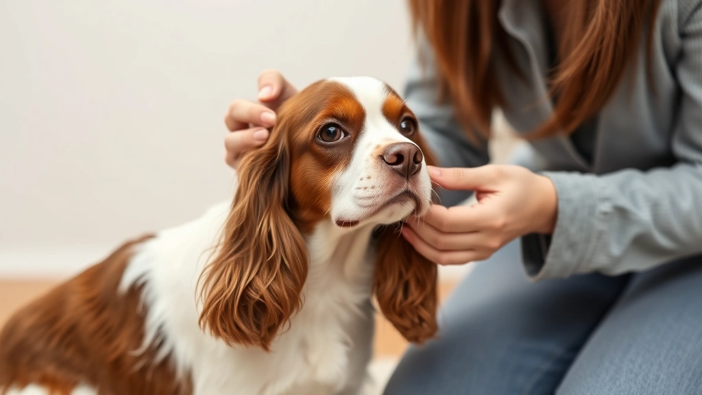 pulling ticks from dogs -
Photorealistic image of a dog owner gently checking a brown and white spaniel&#
