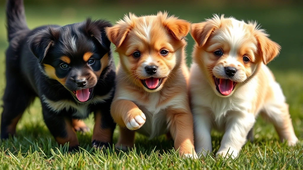 puppy dog coloring pages -
Photorealistic style image of three adorable mixed breed puppies playing togeth