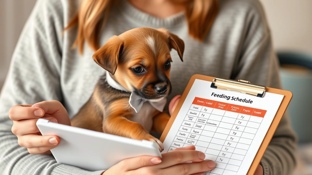 puppy feeding times -
Photorealistic image of a puppy owner holding a small puppy in their arms while