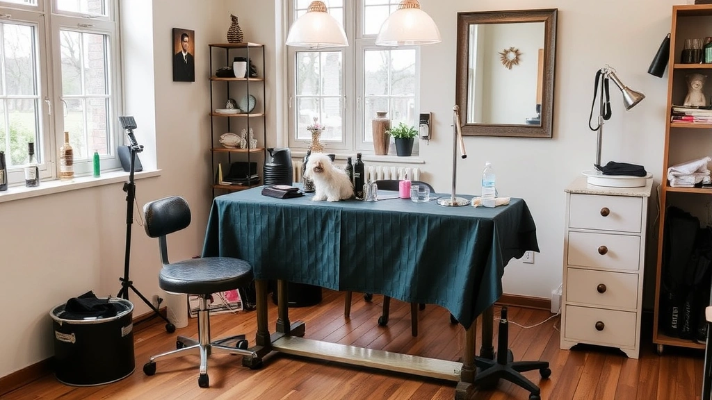 puppy samoyed dog -
grooming table