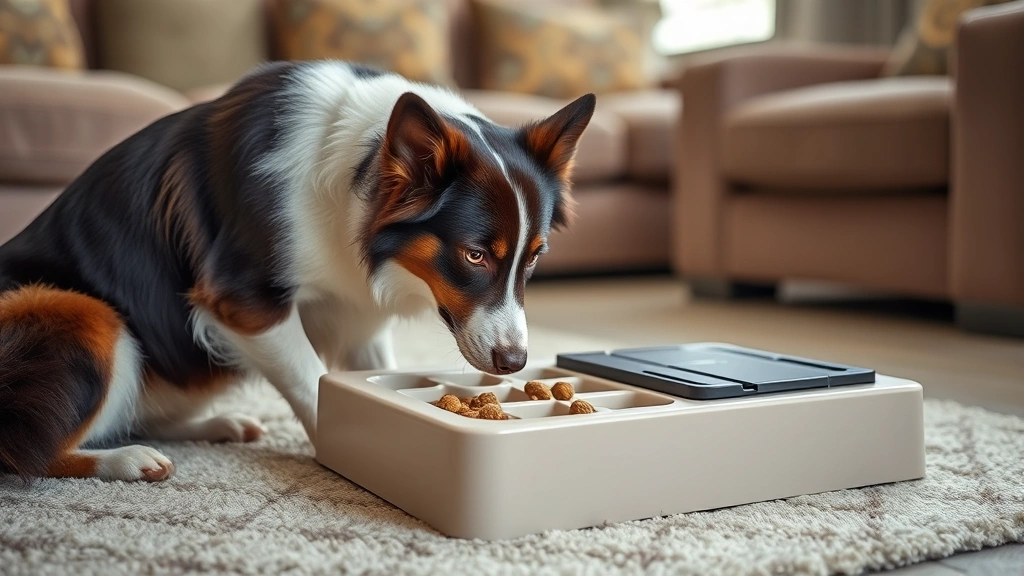 puzzle feeders for dogs -
Photorealistic photo of a border collie concentrating on solving a Nina Ottosso